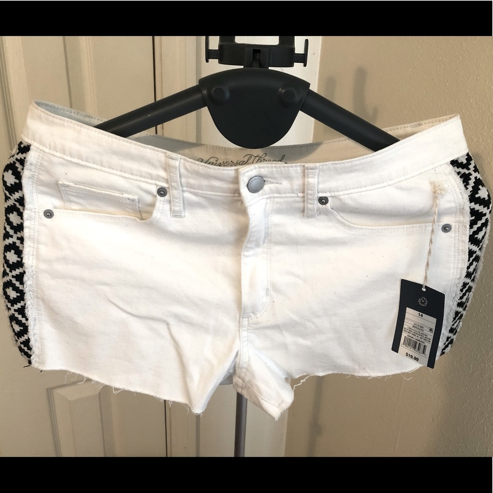 White Jeans Cutoff Shorts w/ Design on Side